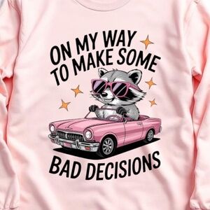 Funny Racoon T-shirt  S M L XLPink Long sleeve Custom made Funny Sassy